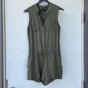 Green linen romper